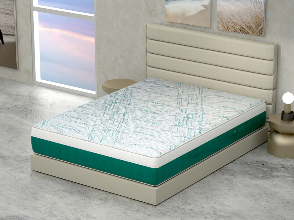 Materasso NETTUNO - Memory Foam, Waterfoam Polifoam, Ergonomico,Traspirante, Made in Italy, Zone di Portanza Differenziate, Alto 25 cm.